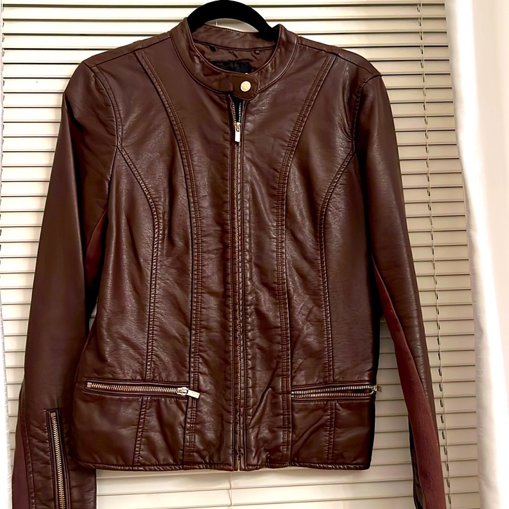 Express brown lightweight leather bomber jacket